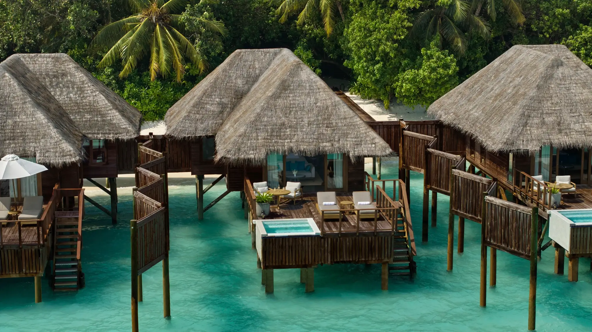 Sunrise Water Villa aerial over the lagoon