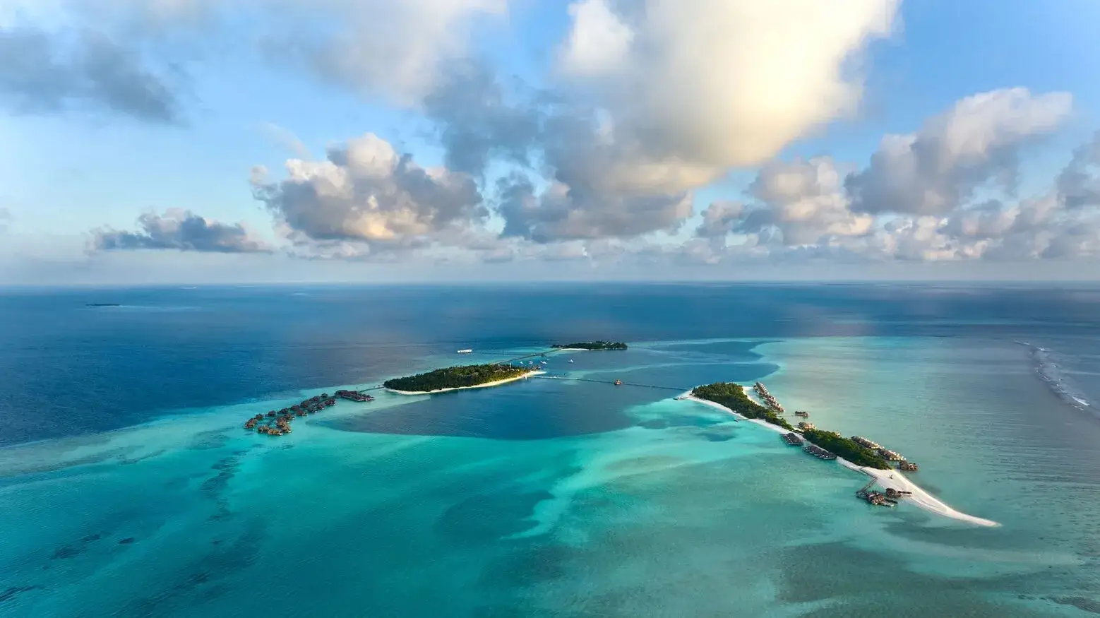 Aerial view of a Maldives resort island